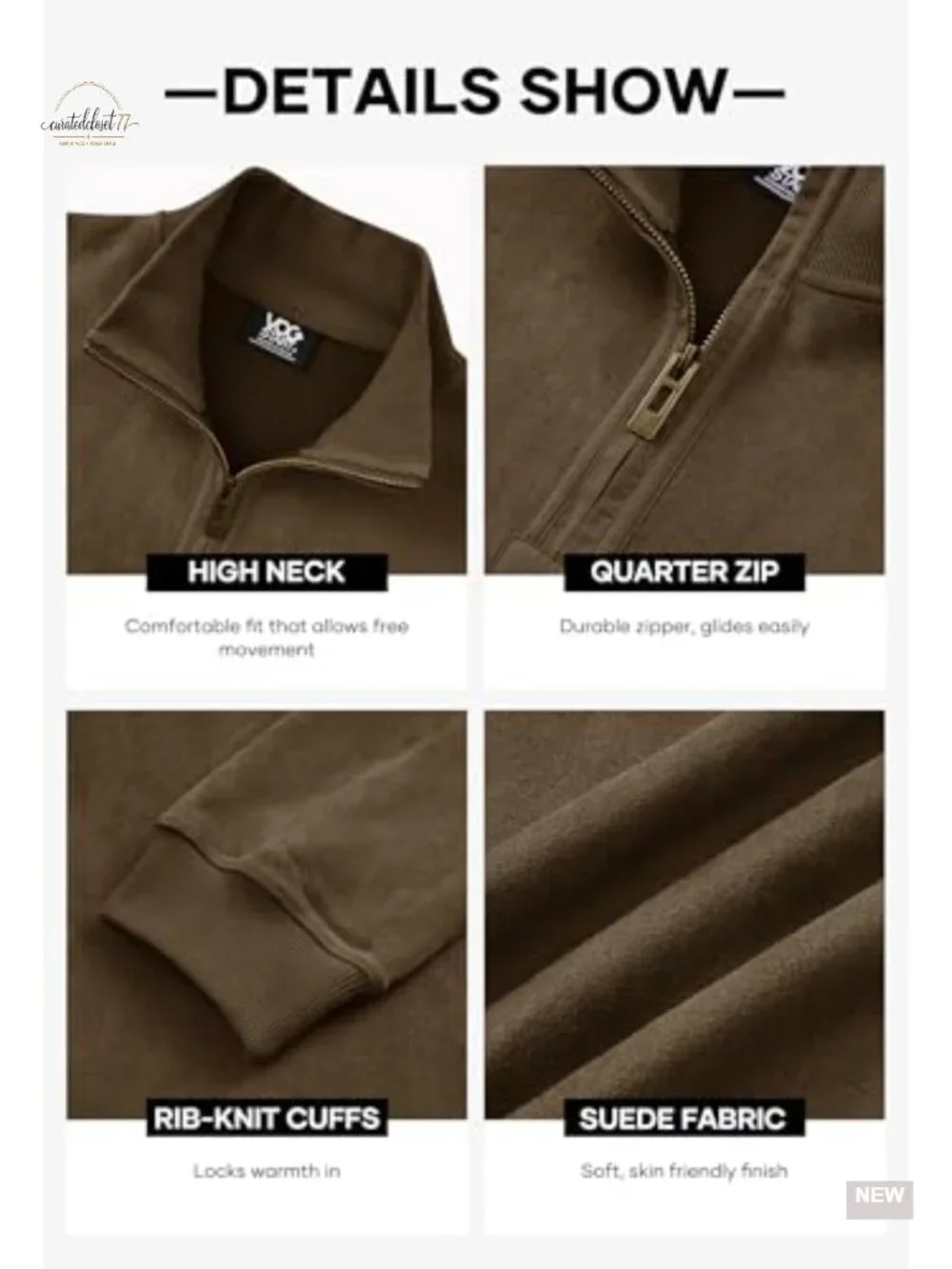 Men's Quarter Zip Pullover Midweight Mock Neck Suede Fabric Casual Sweatshirt